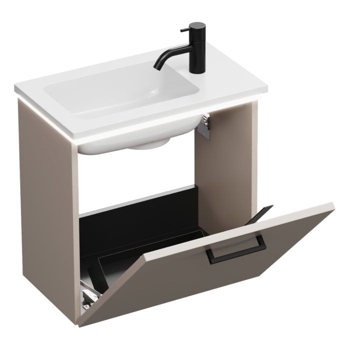 burgbad Eqio Waschtischkombination mit Mineralguss-Waschtisch und LED-Beleuchtung, 52 cm, mit Stangengriff G0234