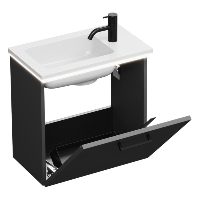 burgbad Eqio Waschtischkombination mit Mineralguss-Waschtisch und LED-Beleuchtung, 52 cm, mit Stangengriff G0234