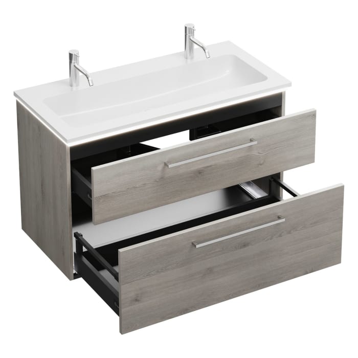 burgbad Eqio Waschtischkombination mit Mineralguss-Waschtisch und LED-Beleuchtung, 102 cm, mit Stangengriff P95