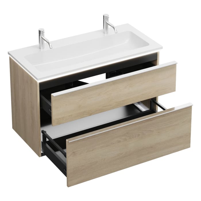 burgbad Eqio Waschtischkombination mit Mineralguss-Waschtisch und LED-Beleuchtung, 102 cm, mit Griffleiste G0251