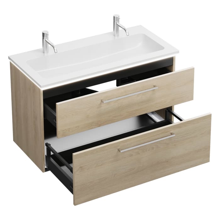 burgbad Eqio Waschtischkombination mit Mineralguss-Waschtisch und LED-Beleuchtung, 102 cm, mit Stangengriff P95