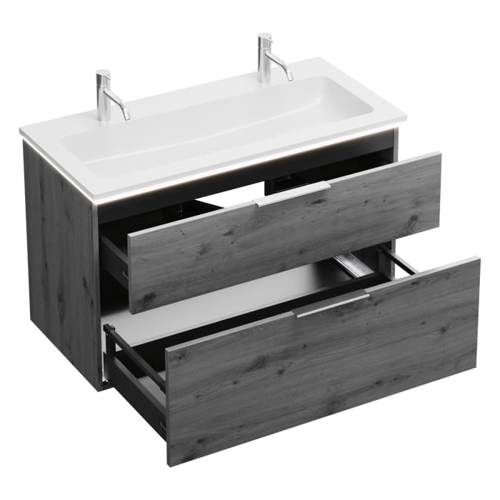 burgbad Eqio Waschtischkombination mit Mineralguss-Waschtisch und LED-Beleuchtung, 102 cm, mit Griff G0146