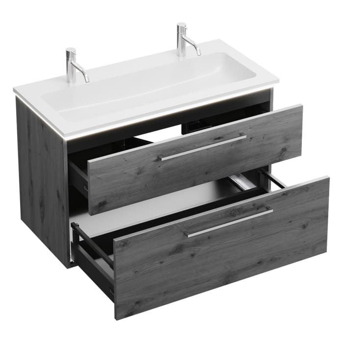 burgbad Eqio Waschtischkombination mit Mineralguss-Waschtisch und LED-Beleuchtung, 102 cm, mit Stangengriff P95