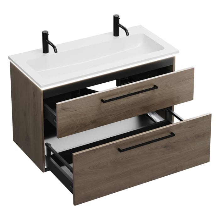 burgbad Eqio Waschtischkombination mit Mineralguss-Waschtisch und LED-Beleuchtung, 102 cm, mit Stangengriff G0234