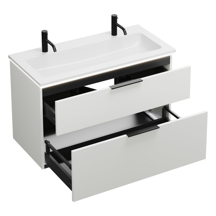 burgbad Eqio Waschtischkombination mit Mineralguss-Waschtisch und LED-Beleuchtung, 102 cm, mit Griff G0200