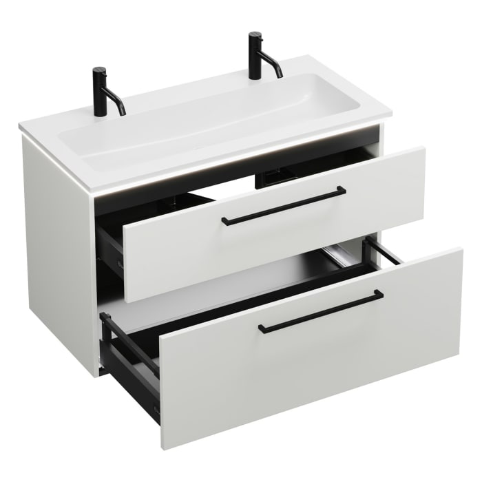 burgbad Eqio Waschtischkombination mit Mineralguss-Waschtisch und LED-Beleuchtung, 102 cm, mit Stangengriff G0234