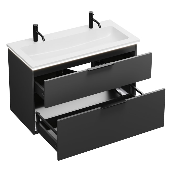 burgbad Eqio Waschtischkombination mit Mineralguss-Waschtisch und LED-Beleuchtung, 102 cm, mit Griff G0200