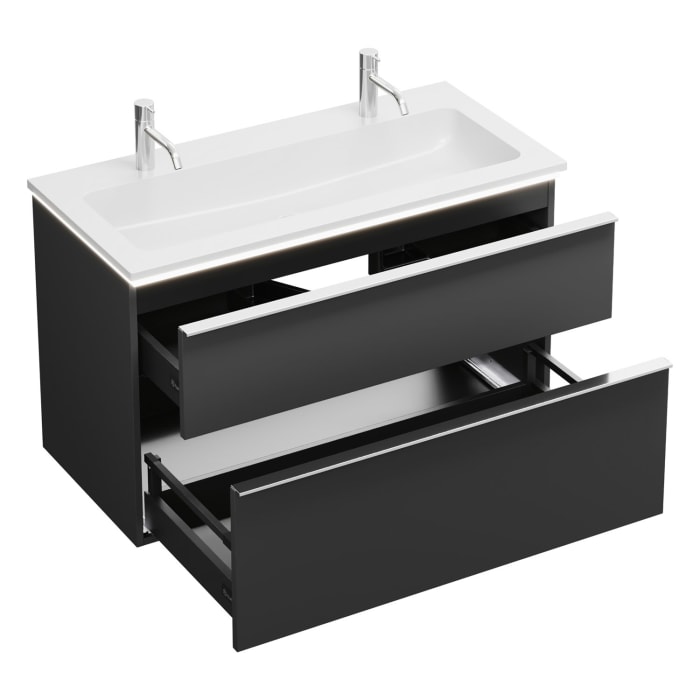 burgbad Eqio Waschtischkombination mit Mineralguss-Waschtisch und LED-Beleuchtung, 102 cm, mit Griffleiste G0251