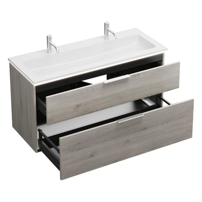 burgbad Eqio Waschtischkombination mit Mineralguss-Waschtisch und LED-Beleuchtung, 122 cm, mit Griff G0146