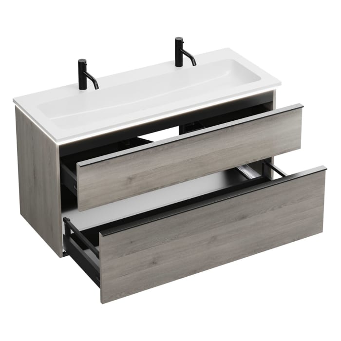 burgbad Eqio Waschtischkombination mit Mineralguss-Waschtisch und LED-Beleuchtung, 122 cm, mit Griffleiste G0252