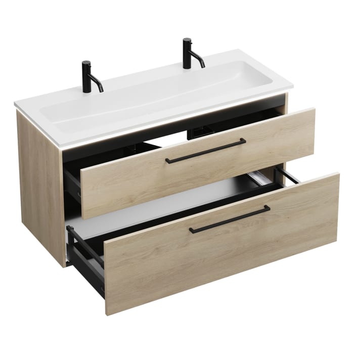 burgbad Eqio Waschtischkombination mit Mineralguss-Waschtisch und LED-Beleuchtung, 122 cm, mit Stangengriff G0234