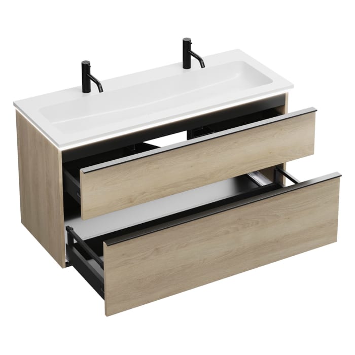 burgbad Eqio Waschtischkombination mit Mineralguss-Waschtisch und LED-Beleuchtung, 122 cm, mit Griffleiste G0252