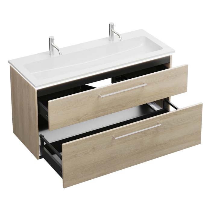 burgbad Eqio Waschtischkombination mit Mineralguss-Waschtisch und LED-Beleuchtung, 122 cm, mit Stangengriff P95