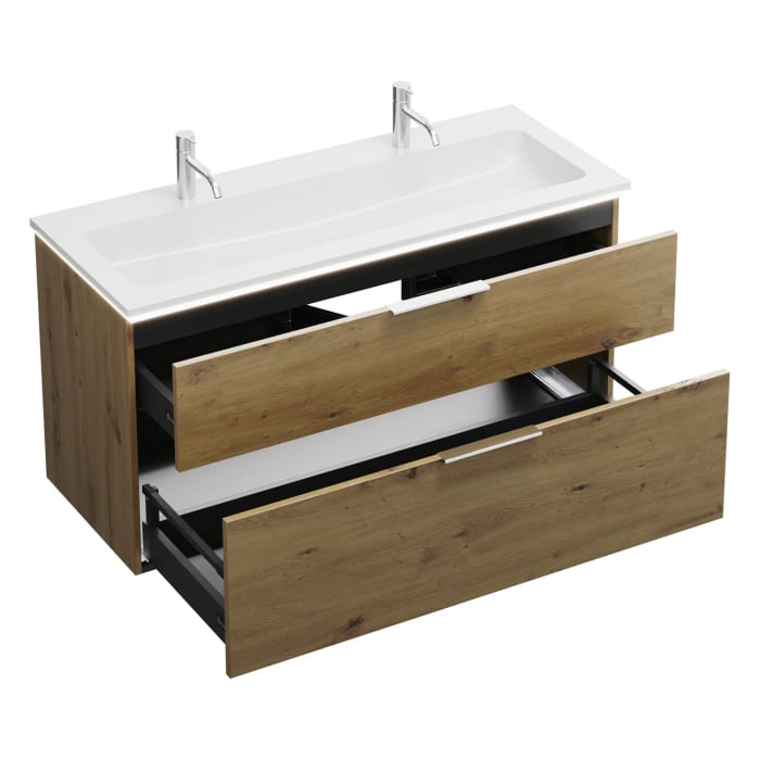 burgbad Eqio Waschtischkombination mit Mineralguss-Waschtisch und LED-Beleuchtung, 122 cm, mit Griff G0146