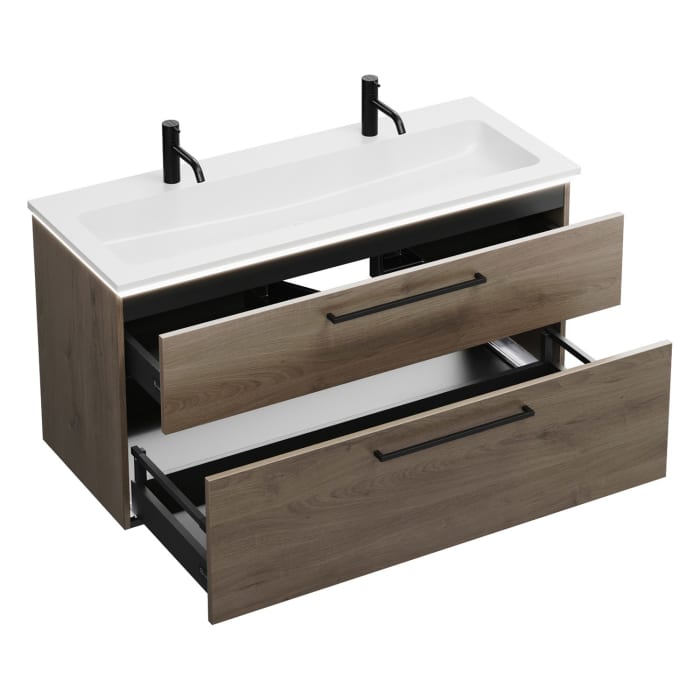 burgbad Eqio Waschtischkombination mit Mineralguss-Waschtisch und LED-Beleuchtung, 122 cm, mit Stangengriff G0234