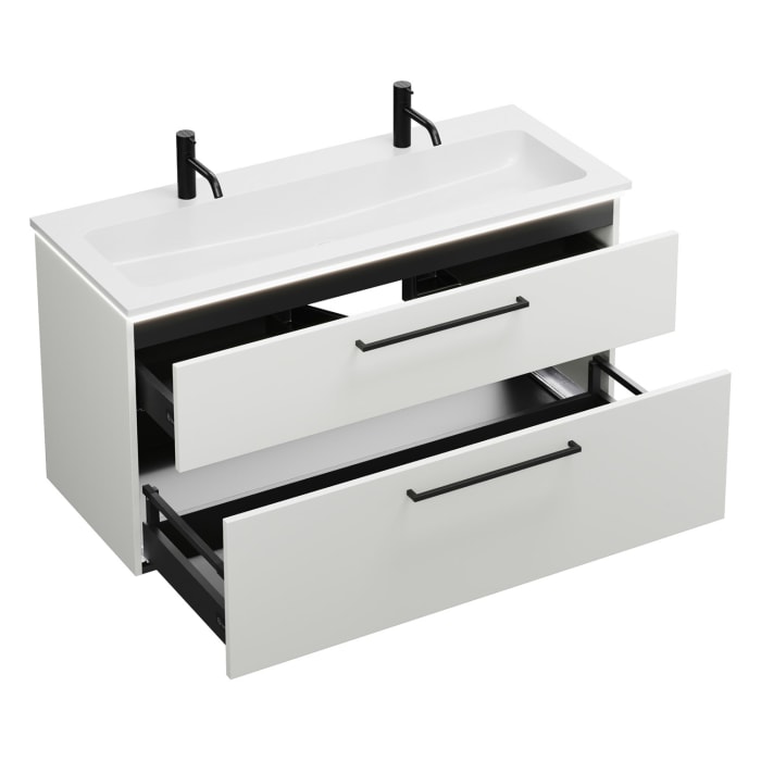 burgbad Eqio Waschtischkombination mit Mineralguss-Waschtisch und LED-Beleuchtung, 122 cm, mit Stangengriff G0234