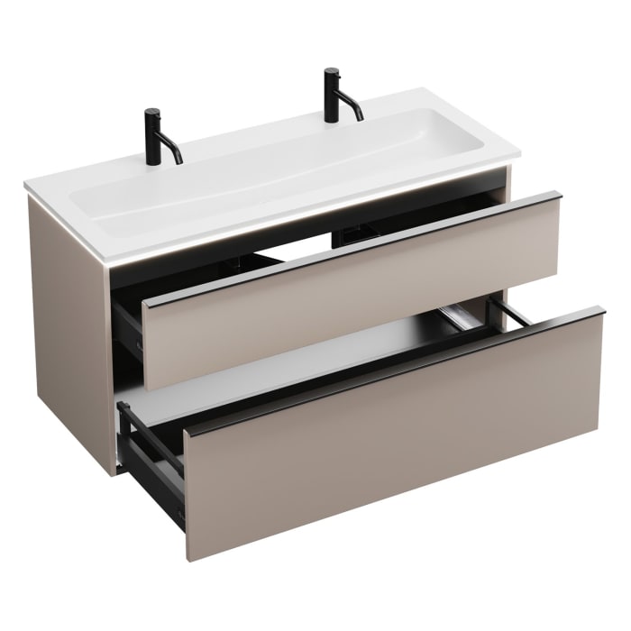 burgbad Eqio Waschtischkombination mit Mineralguss-Waschtisch und LED-Beleuchtung, 122 cm, mit Griffleiste G0252