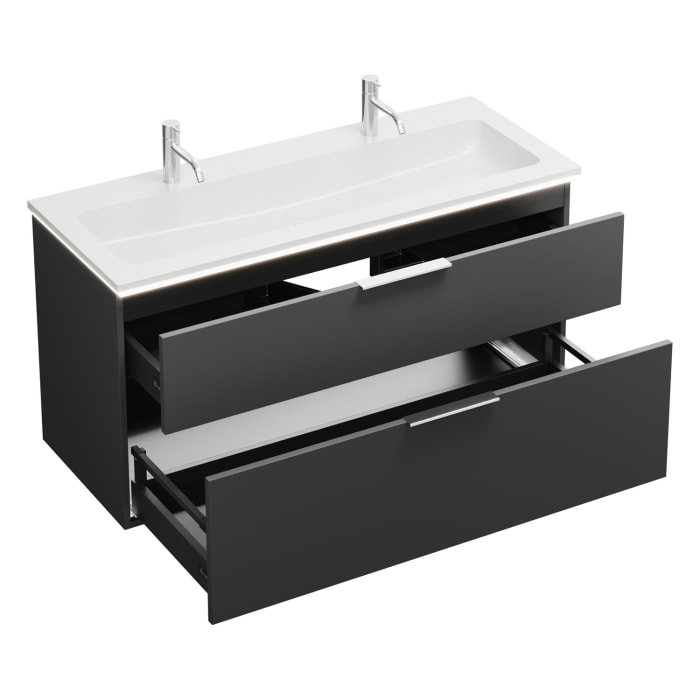 burgbad Eqio Waschtischkombination mit Mineralguss-Waschtisch und LED-Beleuchtung, 122 cm, mit Griff G0146