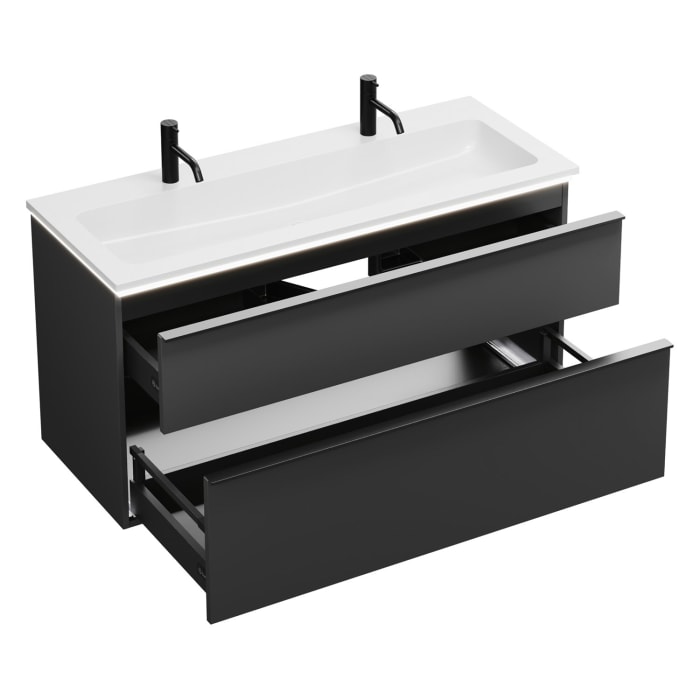 burgbad Eqio Waschtischkombination mit Mineralguss-Waschtisch und LED-Beleuchtung, 122 cm, mit Griffleiste G0252