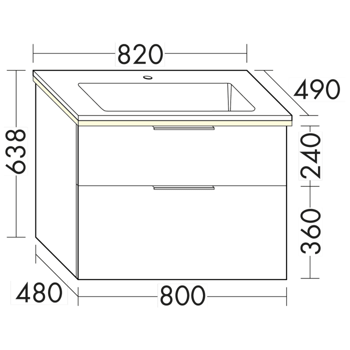 burgbad Eqio Waschtischkombination mit Mineralguss-Waschtisch und LED-Beleuchtung, 82 cm, mit Stangengriff G0234