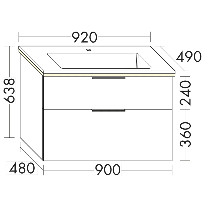 burgbad Eqio Waschtischkombination mit Mineralguss-Waschtisch und LED-Beleuchtung, 92 cm, mit Griff G0146