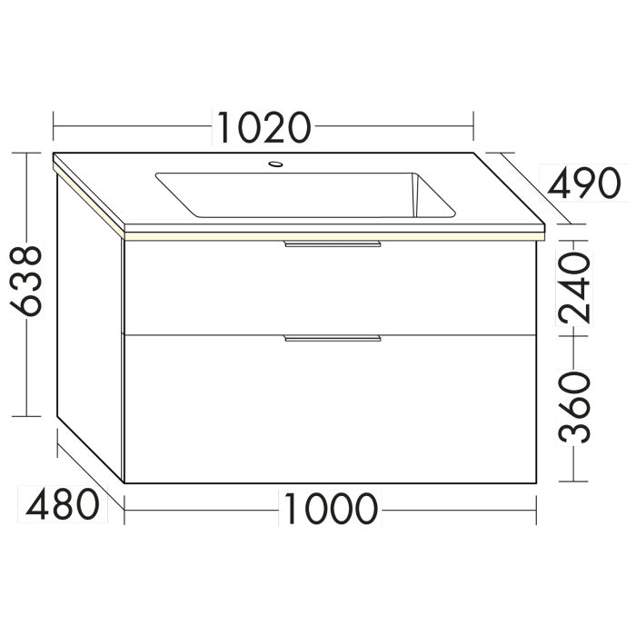 burgbad Eqio Waschtischkombination mit Mineralguss-Waschtisch und LED-Beleuchtung, 102 cm, mit Griff G0200