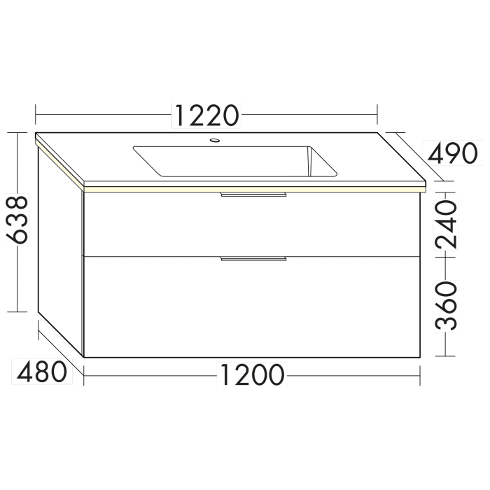 burgbad Eqio Waschtischkombination mit Mineralguss-Waschtisch und LED-Beleuchtung, 122 cm, mit Stangengriff P95