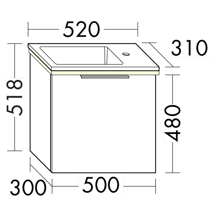 burgbad Eqio Waschtischkombination mit Mineralguss-Waschtisch und LED-Beleuchtung, 52 cm, mit Stangengriff P95