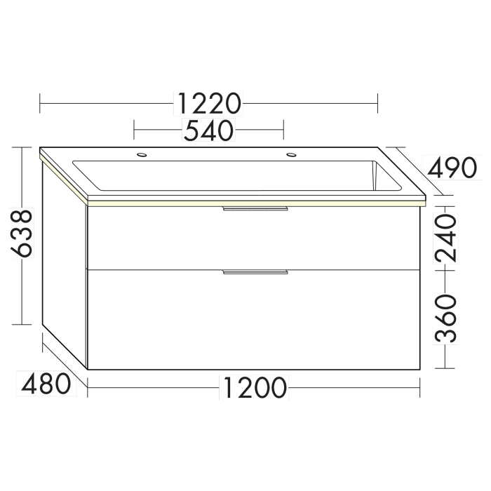 burgbad Eqio Waschtischkombination mit Mineralguss-Waschtisch und LED-Beleuchtung, 122 cm, mit Griff G0146