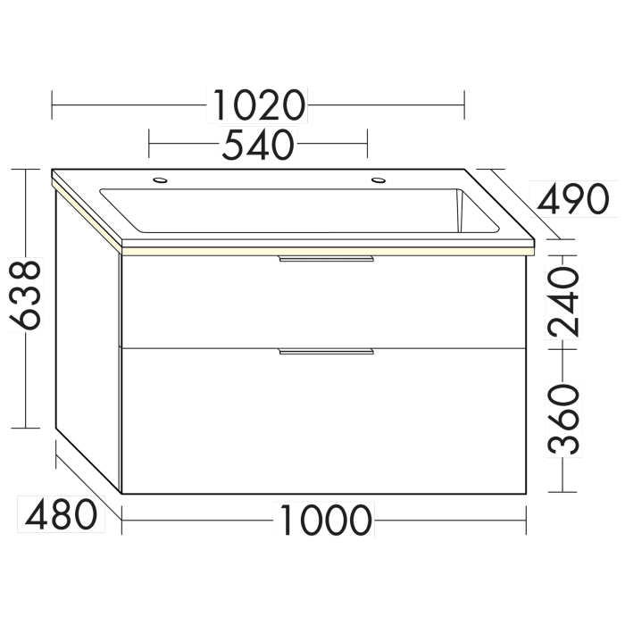 burgbad Eqio Waschtischkombination mit Mineralguss-Waschtisch und LED-Beleuchtung, 102 cm, mit Griffleiste G0252