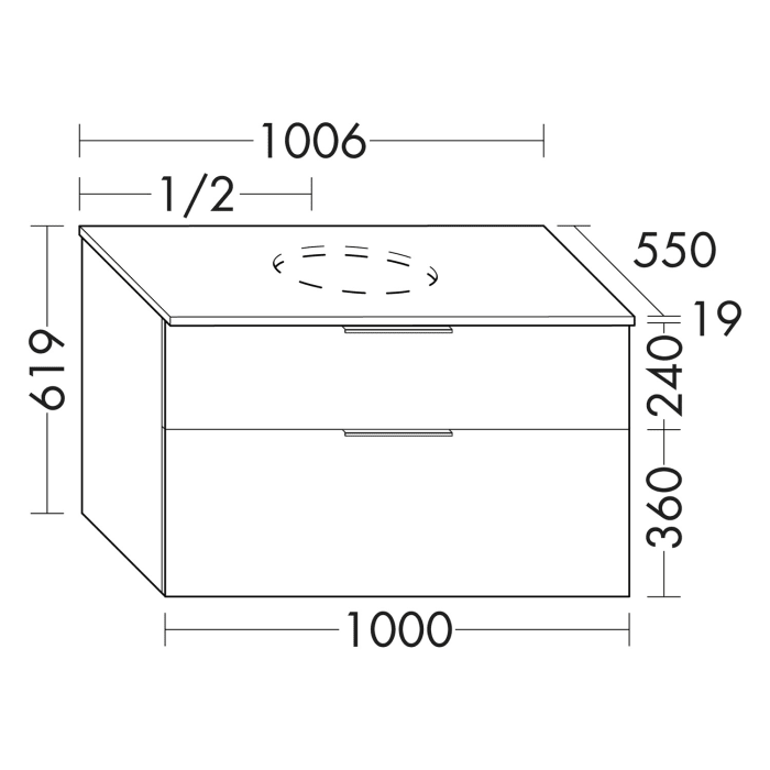 burgbad Eqio Waschtischunterschrank mit Konsolenplatte 100 cm, mit Griff G0251