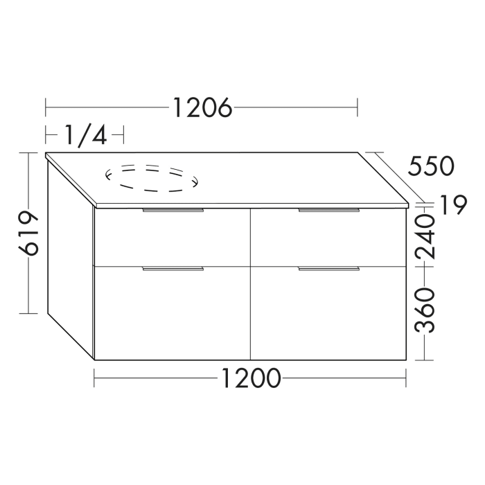 burgbad Eqio Waschtischunterschrank mit Konsolenplatte 120 cm, rechts, mit Griffleiste G0252