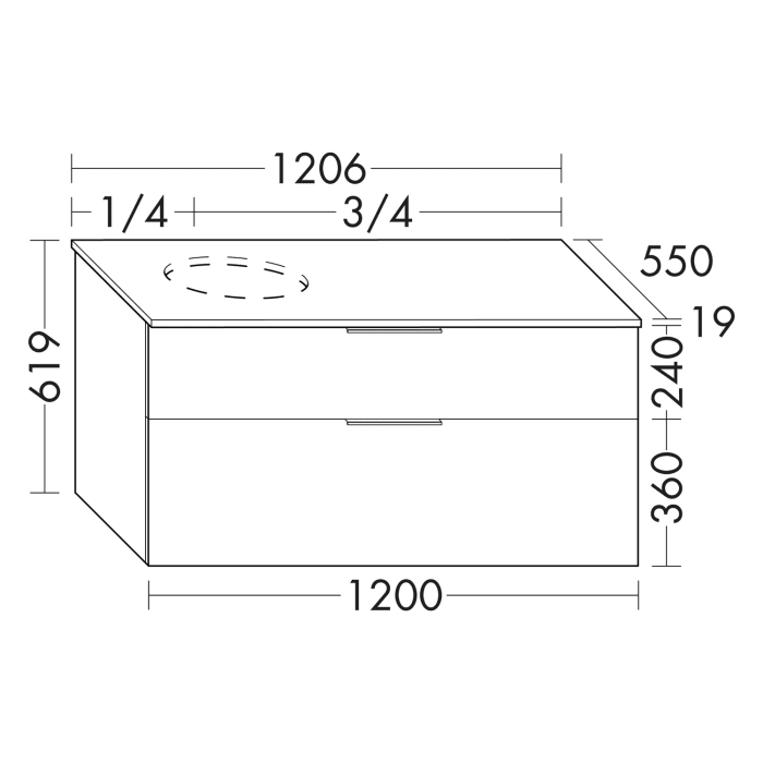 burgbad Eqio Waschtischunterschrank mit Konsolenplatte 120 cm, links, mit Griffleiste G0251