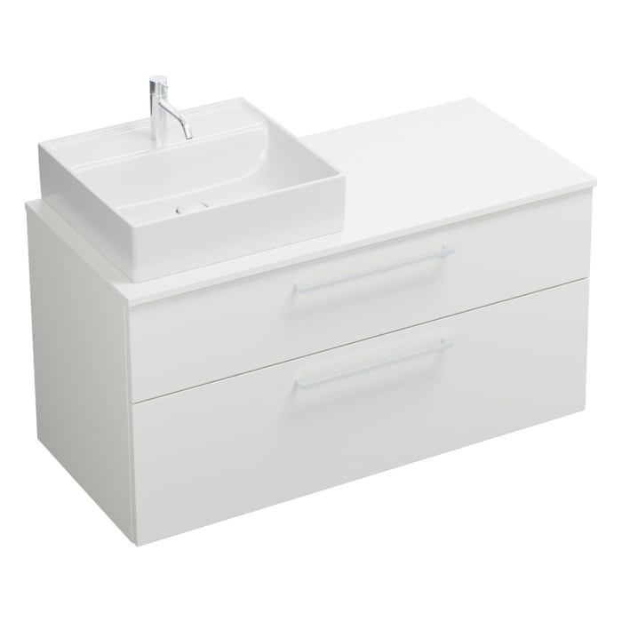 burgbad Eqio Waschtischunterschrank mit Konsolenplatte 120 cm, links, mit Stangengriff P95