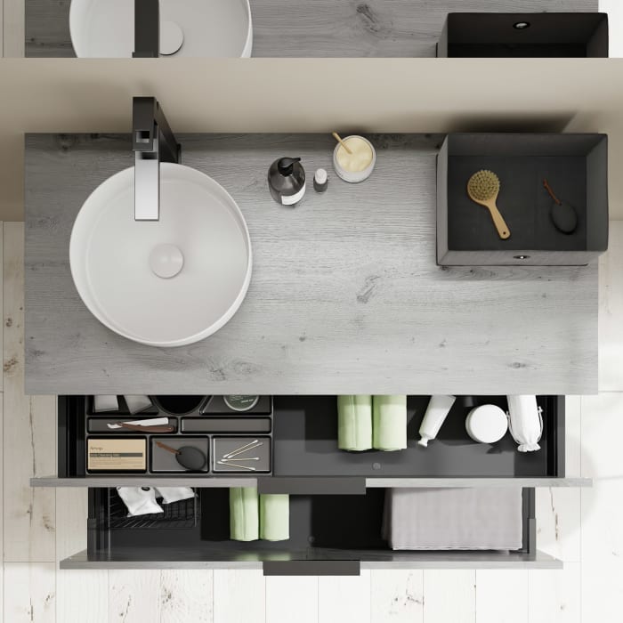 burgbad Eqio Waschtischunterschrank mit Konsolenplatte 120 cm, links, mit Griff G0200