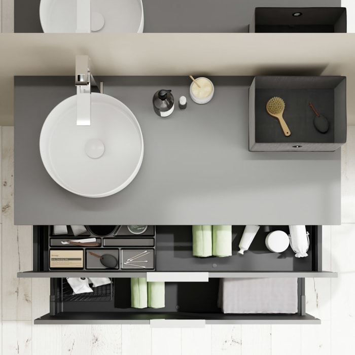 burgbad Eqio Waschtischunterschrank mit Konsolenplatte 120 cm, links, mit Griff G0146