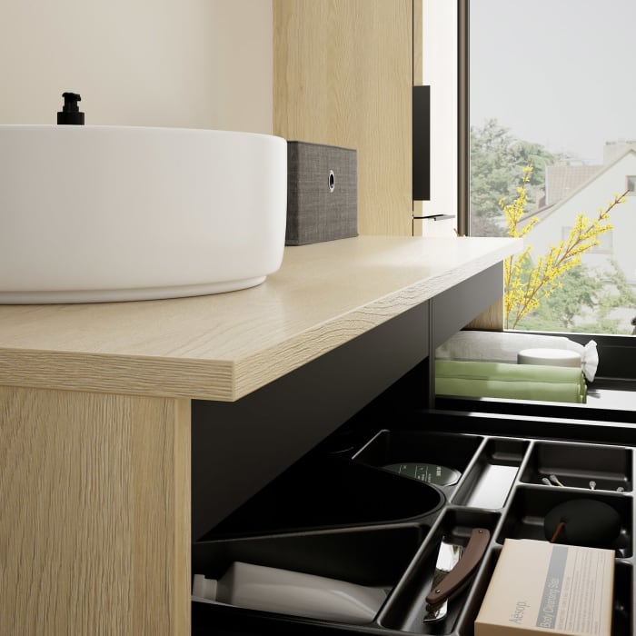 burgbad Eqio Waschtischunterschrank mit Konsolenplatte 120 cm, links, mit Griff G0200