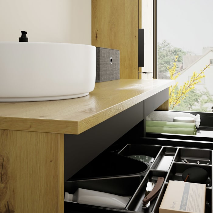 burgbad Eqio Waschtischunterschrank mit Konsolenplatte 120 cm, links, mit Griff G0200