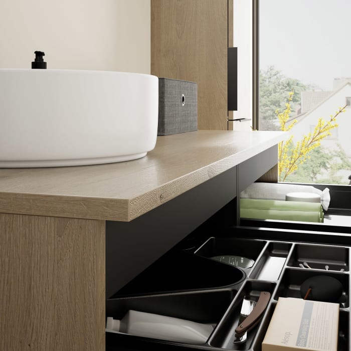 burgbad Eqio Waschtischunterschrank mit Konsolenplatte 120 cm, links, mit Griff G0200