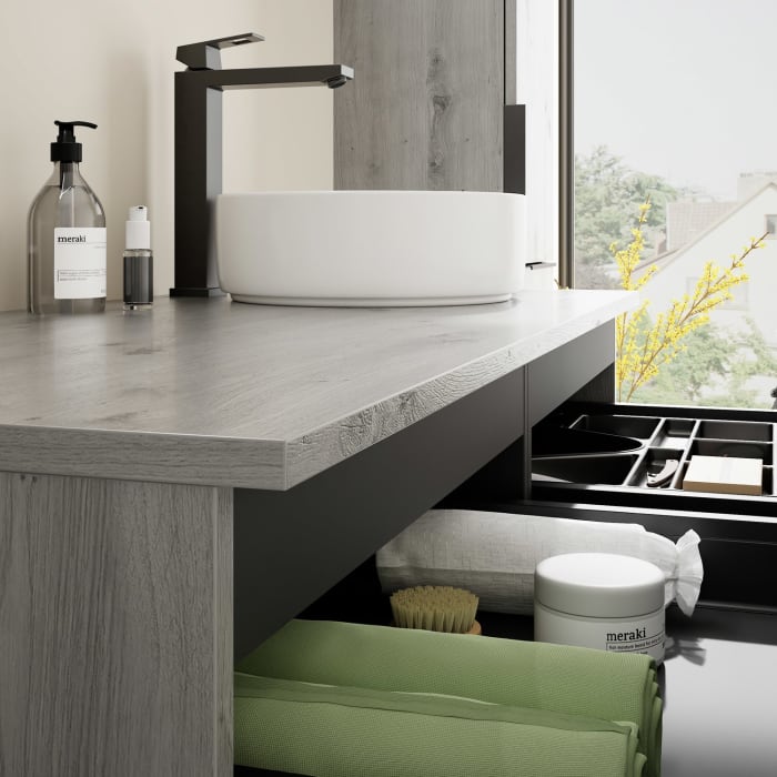 burgbad Eqio Waschtischunterschrank mit Konsolenplatte 120 cm, rechts, mit Griff G0200