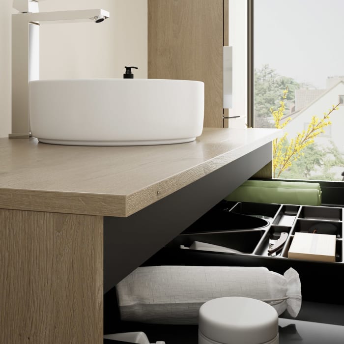 burgbad Eqio Waschtischunterschrank mit Konsolenplatte 120 cm, mit Griff G0146