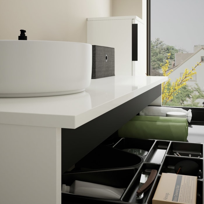 burgbad Eqio Waschtischunterschrank mit Konsolenplatte 120 cm, links, mit Griff G0200