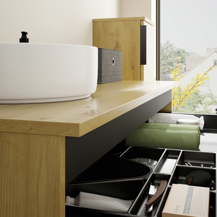 burgbad Eqio Waschtischunterschrank mit Konsolenplatte 120 cm, links, mit Griff G0200