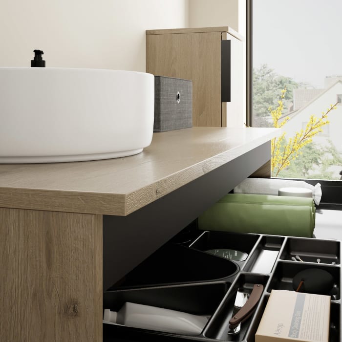 burgbad Eqio Waschtischunterschrank mit Konsolenplatte 120 cm, links, mit Griff G0200