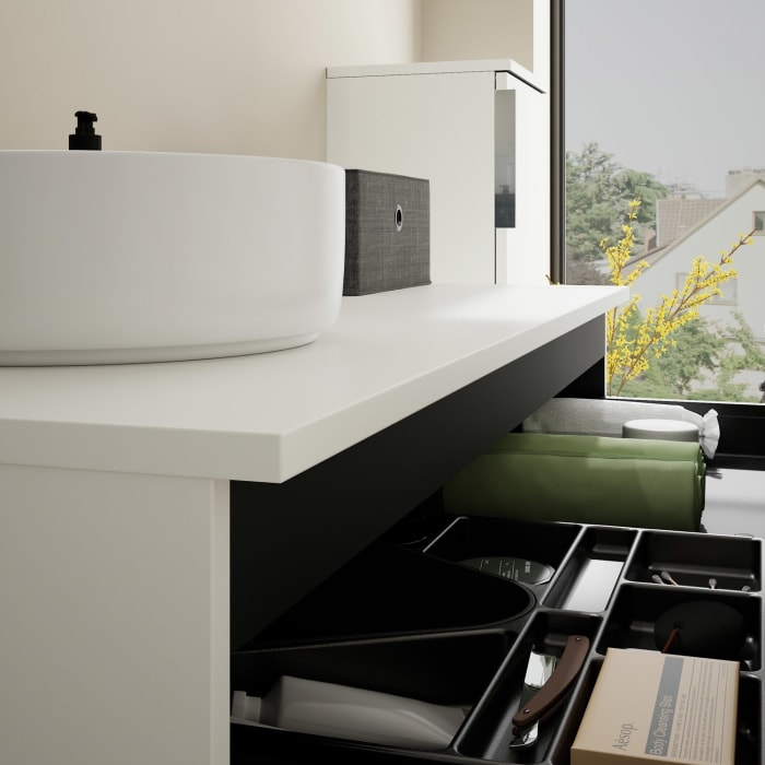 burgbad Eqio Waschtischunterschrank mit Konsolenplatte 120 cm, links, mit Griff G0146