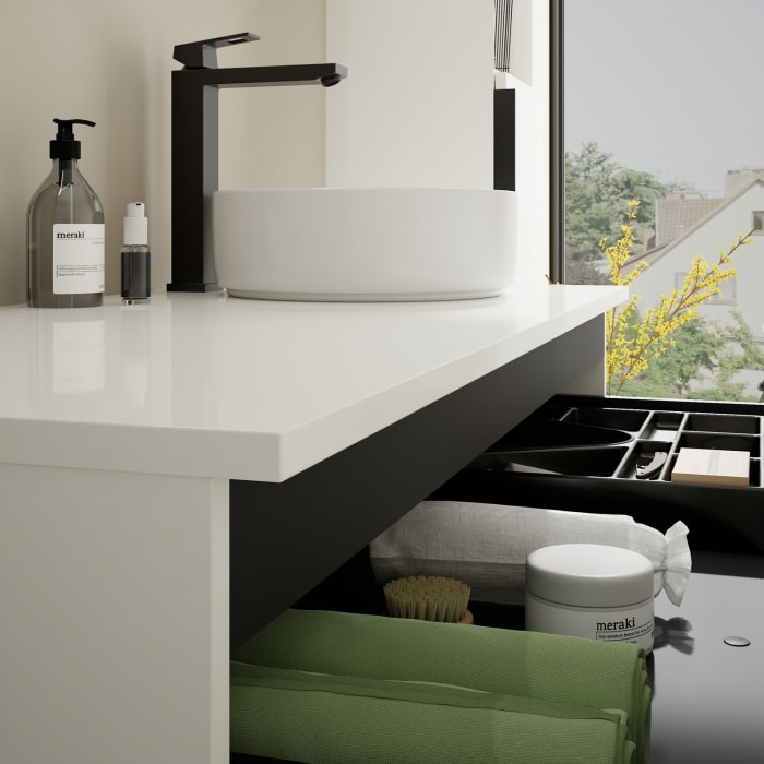 burgbad Eqio Waschtischunterschrank mit Konsolenplatte 120 cm, rechts, mit Griff G0200