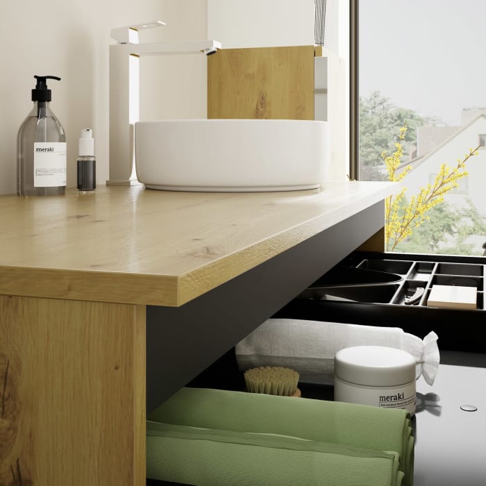 burgbad Eqio Waschtischunterschrank mit Konsolenplatte 120 cm, rechts, mit Griff G0146