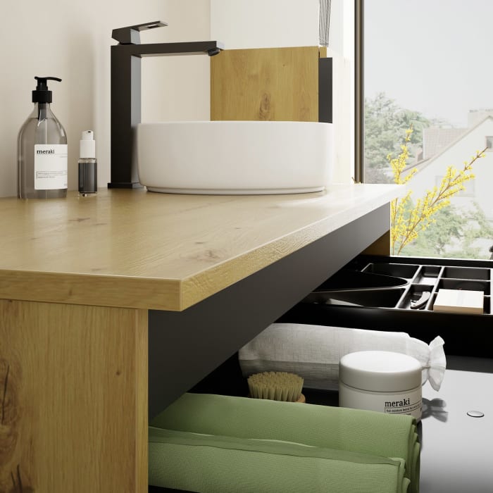 burgbad Eqio Waschtischunterschrank mit Konsolenplatte 120 cm, rechts, mit Griff G0200