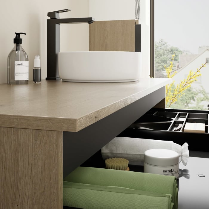 burgbad Eqio Waschtischunterschrank mit Konsolenplatte 120 cm, rechts, mit Griff G0200