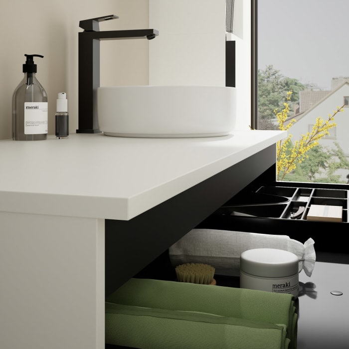 burgbad Eqio Waschtischunterschrank mit Konsolenplatte 120 cm, rechts, mit Griff G0200